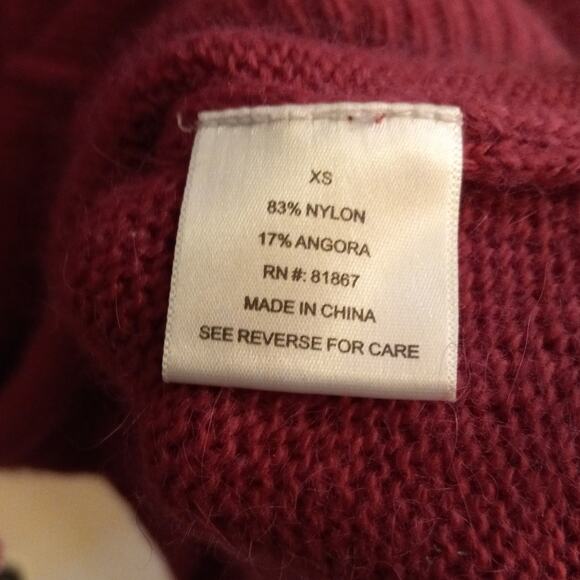 Olivia Sky Ombre Burgundy Angora Blend Sweater Women XS Soft Fuzzy Cashmere Feel - Picture 6 of 10